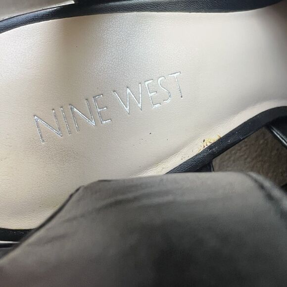 New Nine West Infusion Black Leather Heeled Sandals Women 8.5 M Ankle Strap - Picture 14 of 16